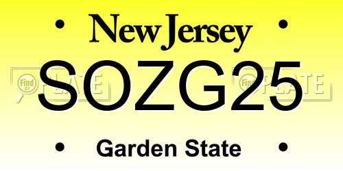 SOZG25 New Jersey License Plate