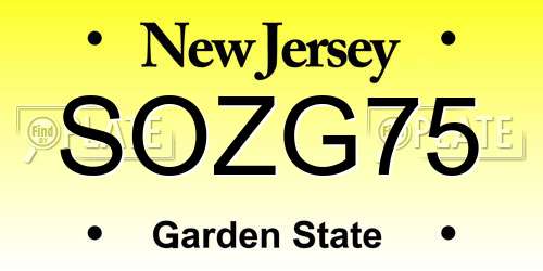 SOZG75 New Jersey License Plate
