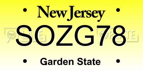 SOZG78 New Jersey License Plate