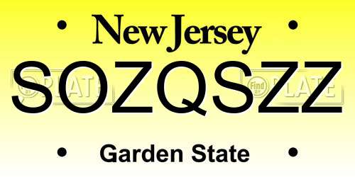 SOZQSZZ New Jersey License Plate
