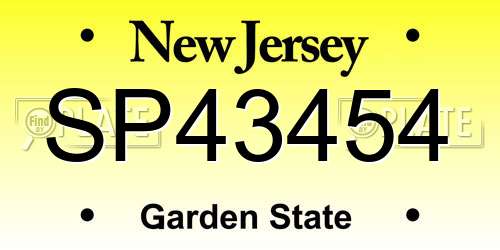 SP43454 New Jersey License Plate
