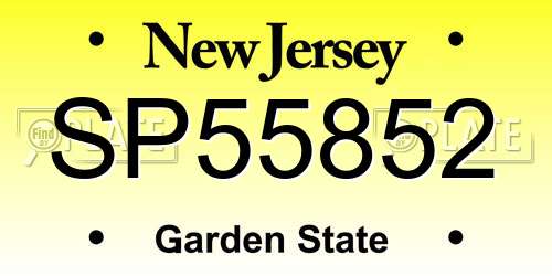 SP55852 New Jersey License Plate