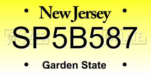 SP5B587 New Jersey License Plate
