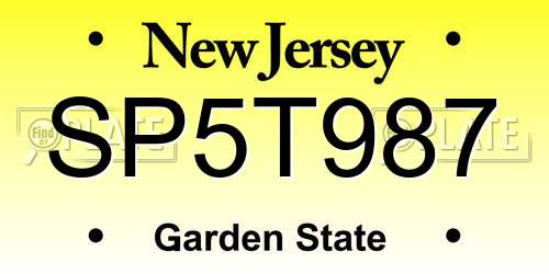 SP5T987 New Jersey License Plate