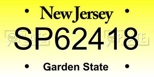 SP62418 New Jersey License Plate