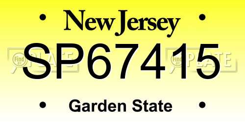 SP67415 New Jersey License Plate
