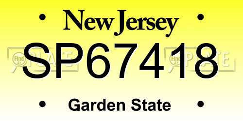 SP67418 New Jersey License Plate