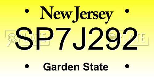 SP7J292 New Jersey License Plate
