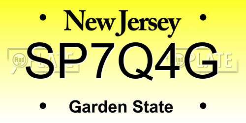 SP7Q4G New Jersey License Plate