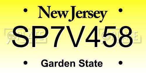 SP7V458 New Jersey License Plate