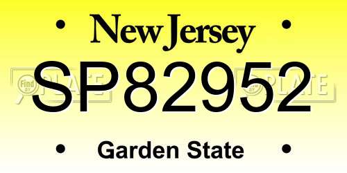 SP82952 New Jersey License Plate
