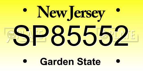 SP85552 New Jersey License Plate
