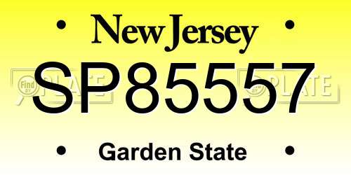 SP85557 New Jersey License Plate