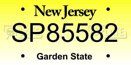 SP85582 New Jersey License Plate