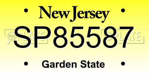SP85587 New Jersey License Plate