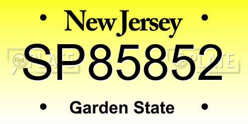 SP85852 New Jersey License Plate