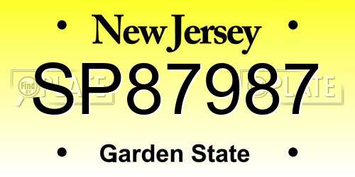 SP87987 New Jersey License Plate