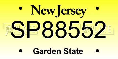 SP88552 New Jersey License Plate