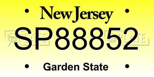 SP88852 New Jersey License Plate