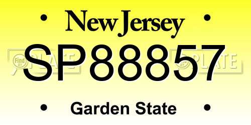 SP88857 New Jersey License Plate