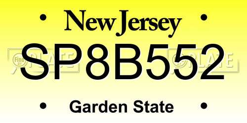 SP8B552 New Jersey License Plate