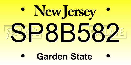 SP8B582 New Jersey License Plate