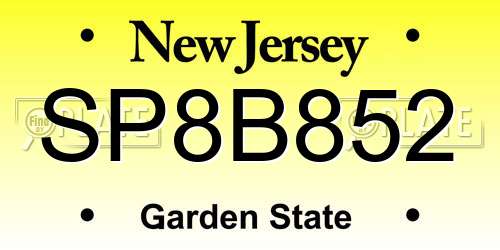 SP8B852 New Jersey License Plate