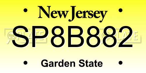 SP8B882 New Jersey License Plate