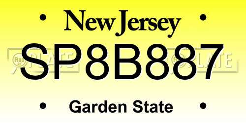 SP8B887 New Jersey License Plate