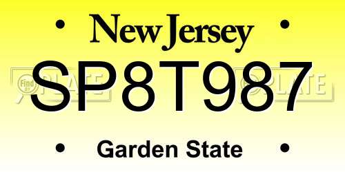 SP8T987 New Jersey License Plate