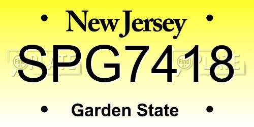 SPG7418 New Jersey License Plate