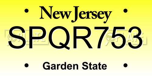 SPQR753 New Jersey License Plate