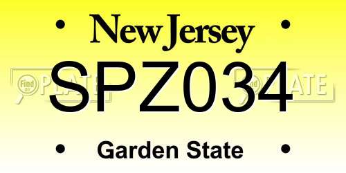 SPZ034 New Jersey License Plate