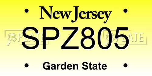 SPZ805 New Jersey License Plate