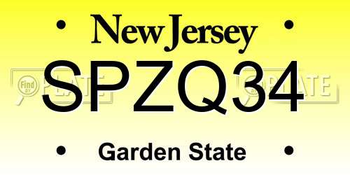 SPZQ34 New Jersey License Plate