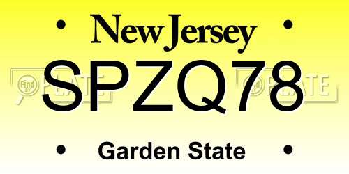 SPZQ78 New Jersey License Plate