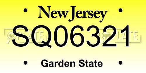 SQ06321 New Jersey License Plate