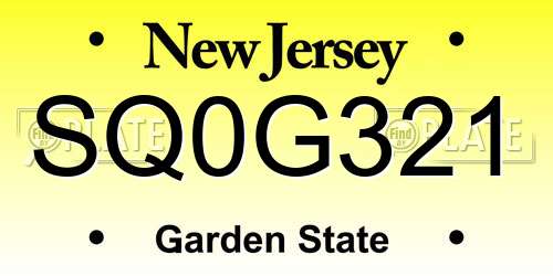 SQ0G321 New Jersey License Plate