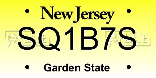 SQ1B7S New Jersey License Plate