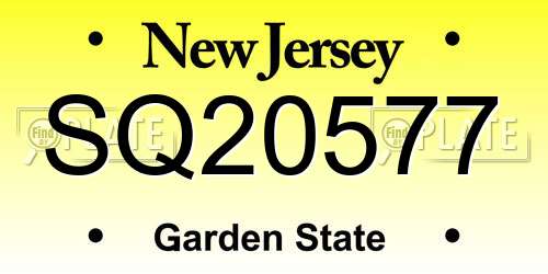 SQ20577 New Jersey License Plate