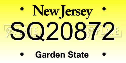SQ20872 New Jersey License Plate