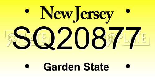 SQ20877 New Jersey License Plate