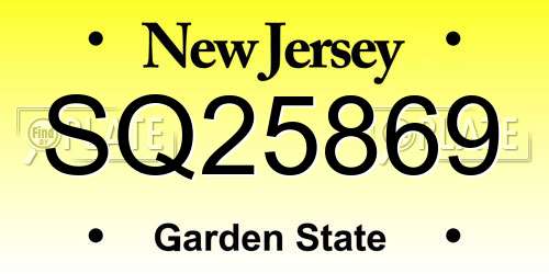 SQ25869 New Jersey License Plate