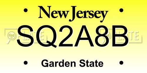 SQ2A8B New Jersey License Plate