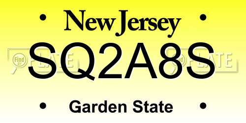 SQ2A8S New Jersey License Plate