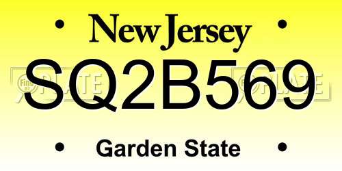 SQ2B569 New Jersey License Plate