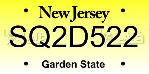 SQ2D522 New Jersey License Plate