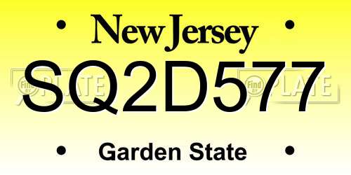 SQ2D577 New Jersey License Plate