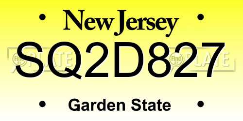SQ2D827 New Jersey License Plate