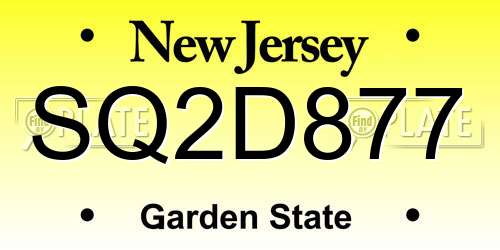 SQ2D877 New Jersey License Plate
